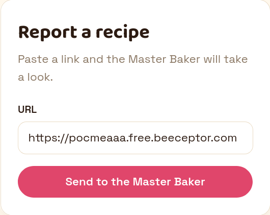Reporting the URL to the Master Baker